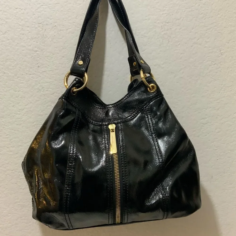 Michael Kors Textured Leather Zipper Shoulder Black Bag Purse